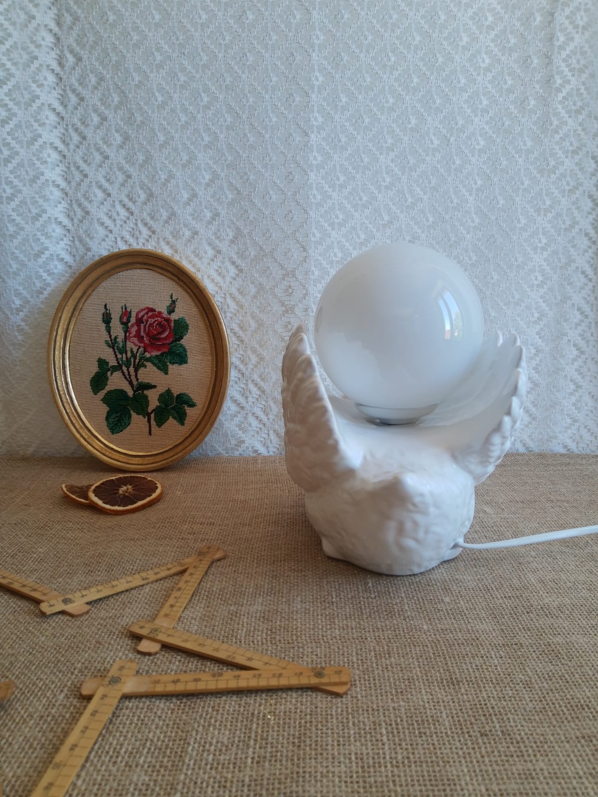 Vintage opaline globe bedside swan lamp