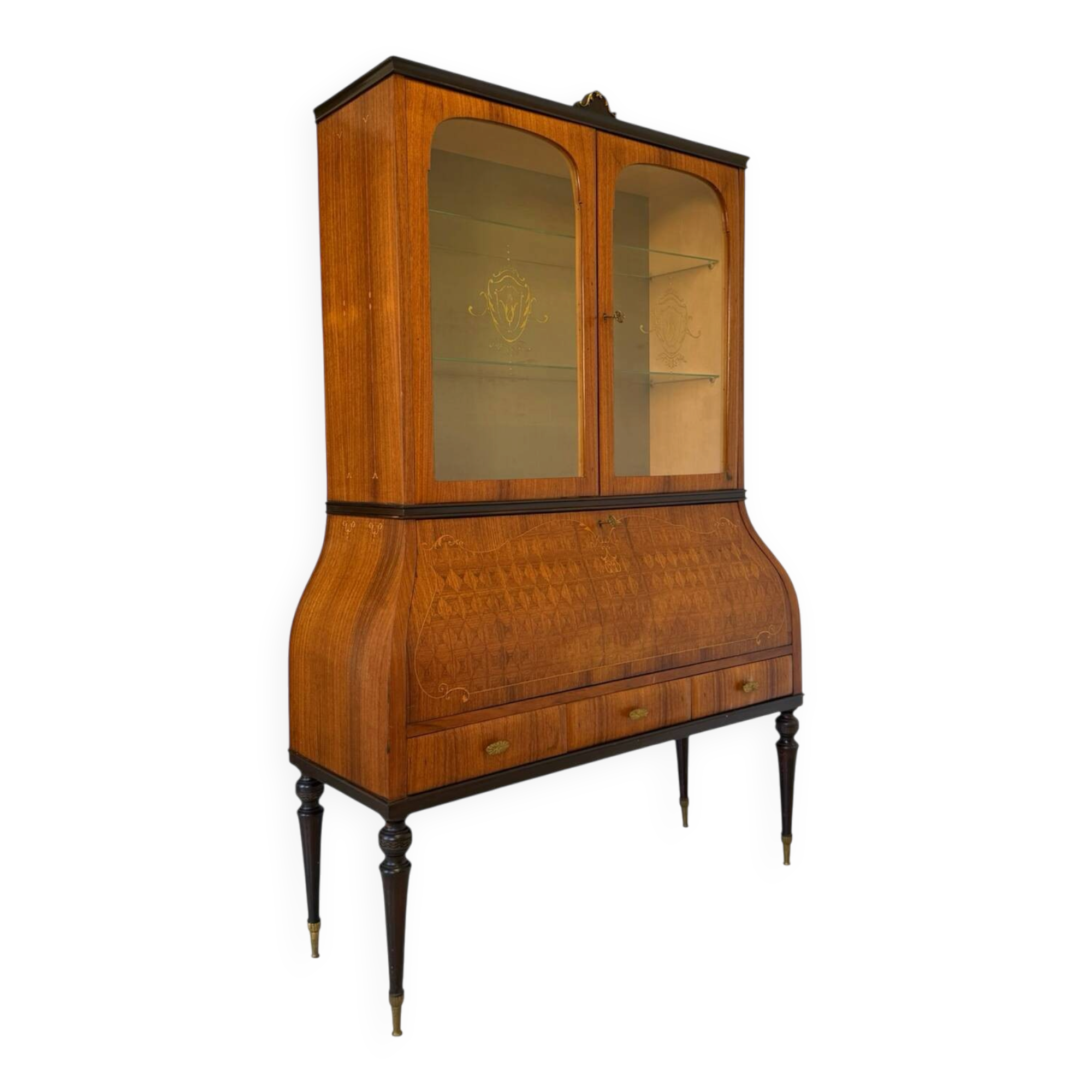 Secretary credenza in marquetry in the Italian Louis XV style from the mid-century, 1960.