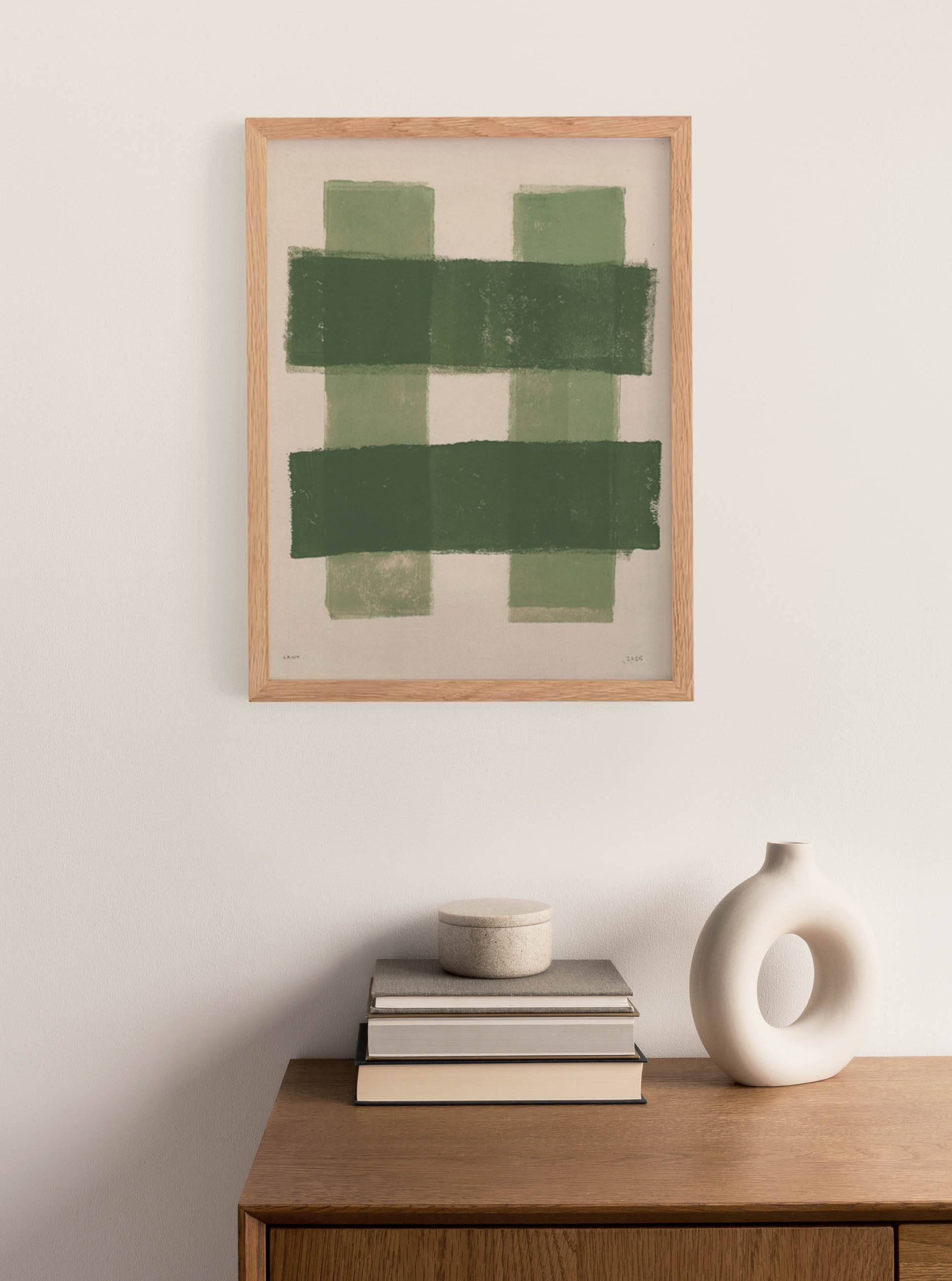 Abstract painting - green stripes painting b198 signed eawy