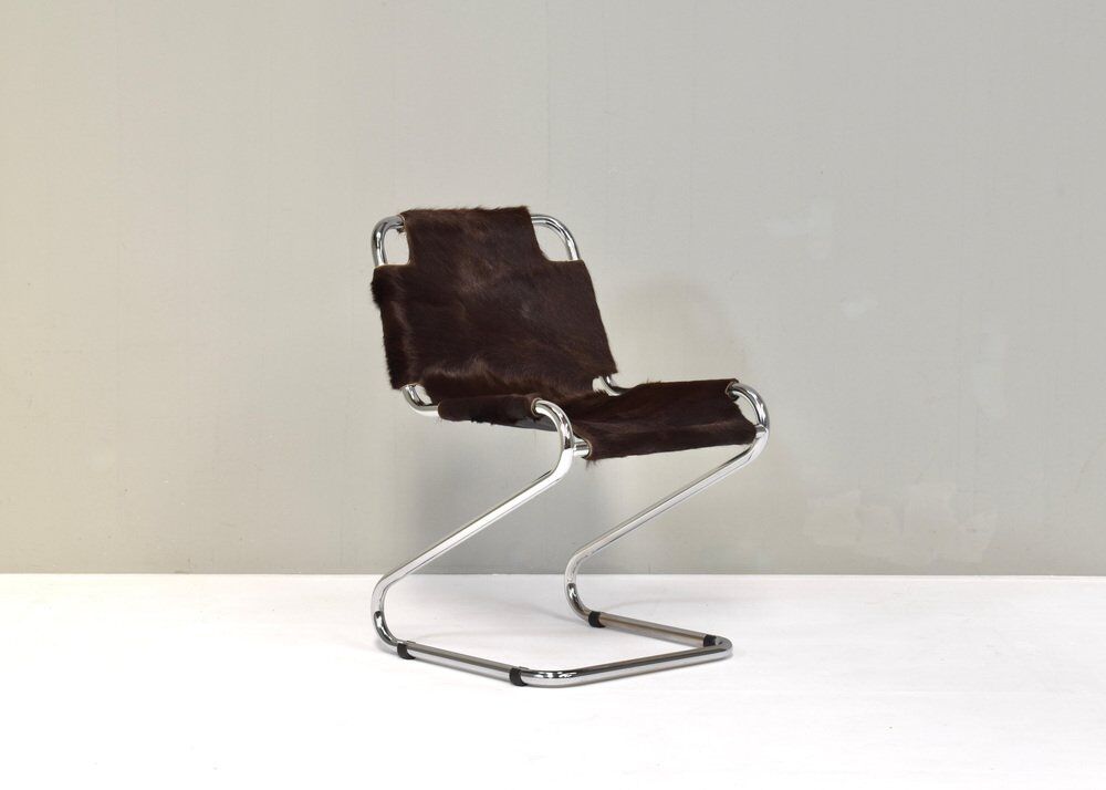 Vintage Italian chair in cowhide and chrome, 1970s