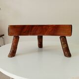 Vintage brutalist tripod stool in solid olive wood