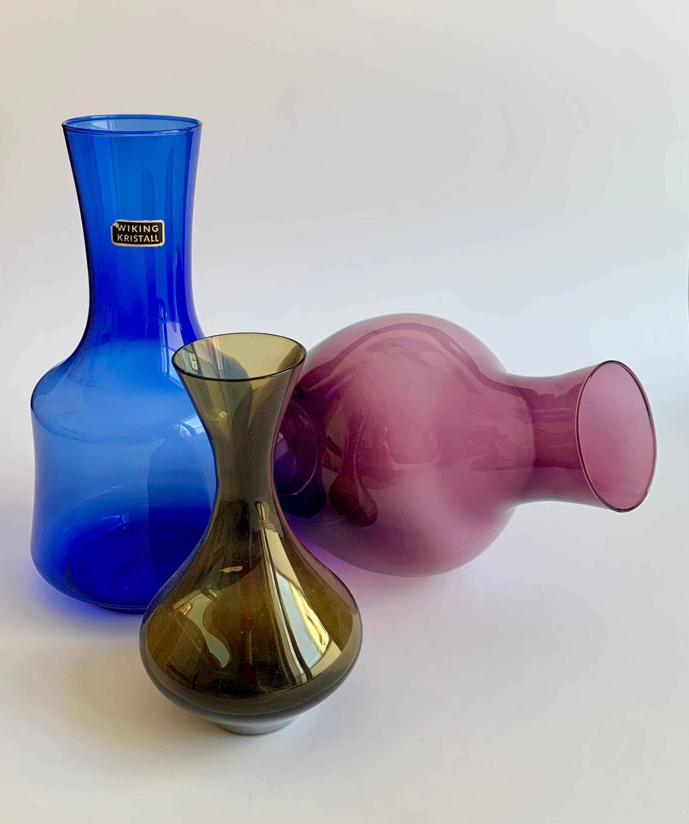 Midcentury Modern glass vases set of 3, Finland 1960s