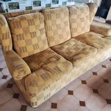1940s club style 3-seater sofa in checked velvet fabric