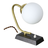 Mid-century Table Lamp in Brass & Opaline