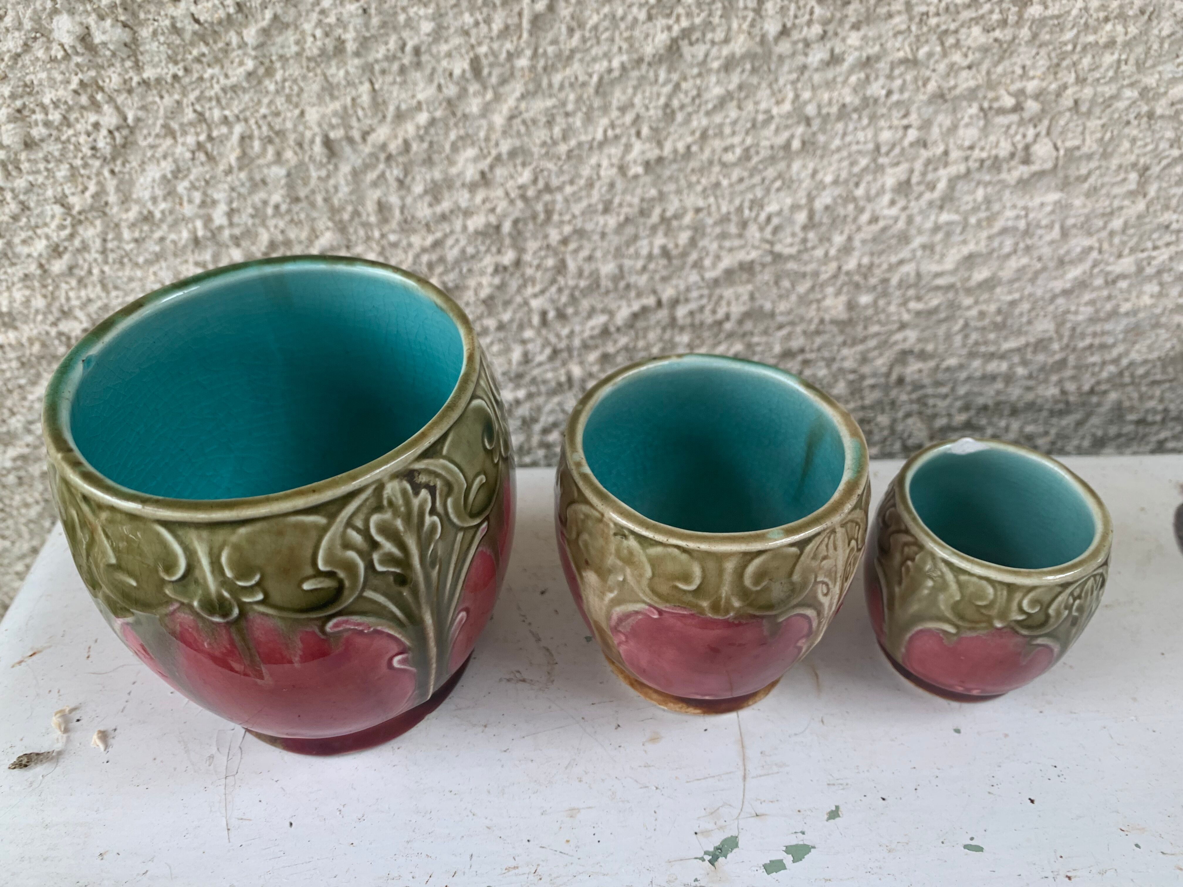 Set of art nouveau slurry consisting of a large dish and 3 small collector's jars