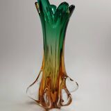 Artistic glass vase in green and amber shades – 1960s/70s