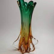 Artistic glass vase in green and amber shades – 1960s/70s
