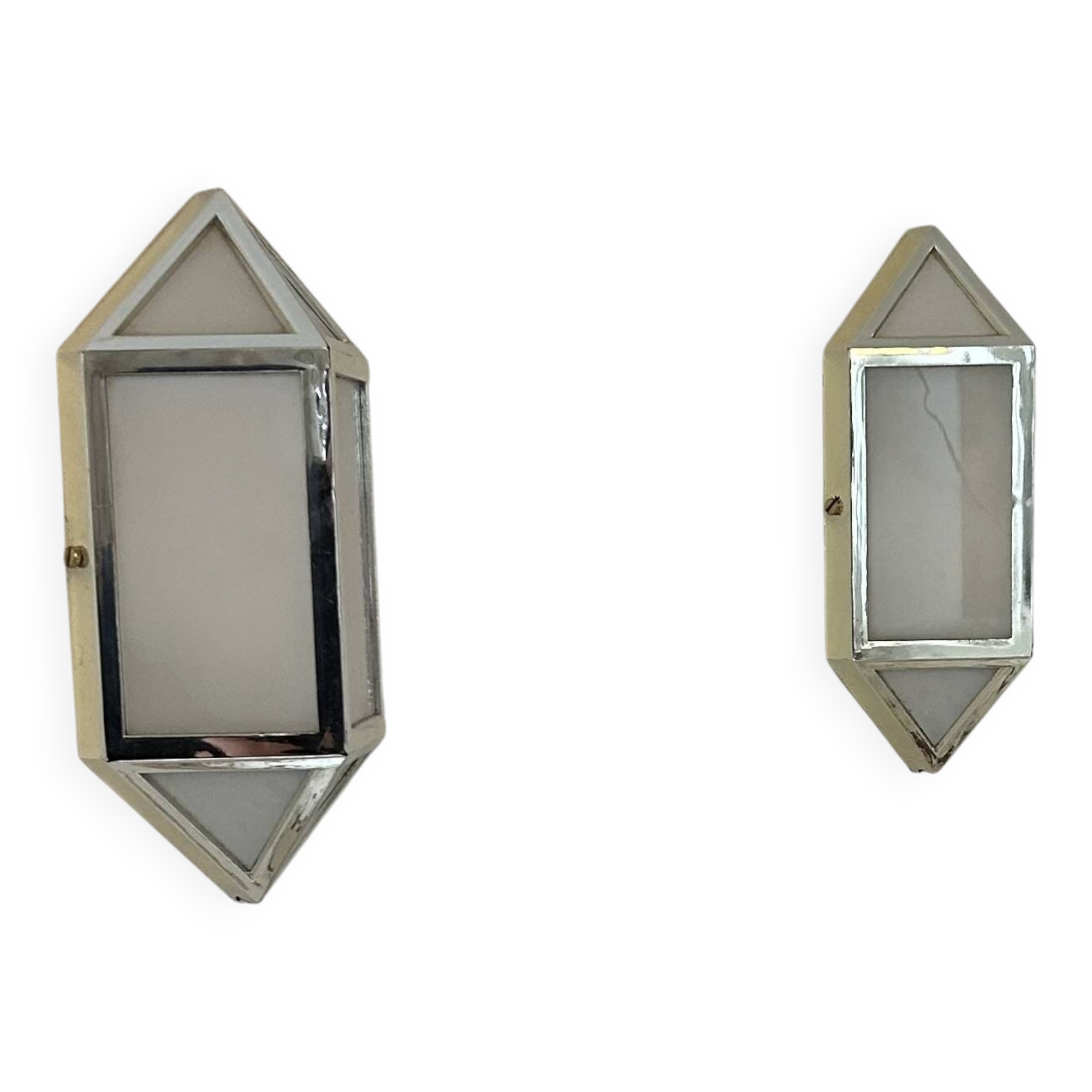 Pair of vintage wall lights, chrome-plated ABS and satin-finish Perspex, France, 1980