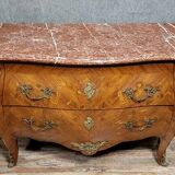 Louis XV style curved chest of drawers in marquetry circa 1880