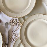 Set of 6 antique off-white porcelain dinner plates with gold trim