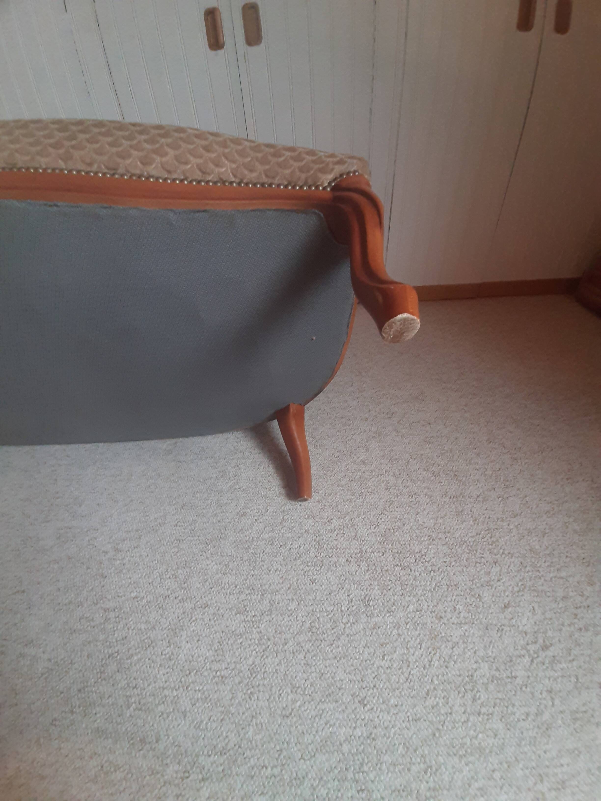 2-seater Louis XV style sofa - arched legs - Art Deco patterned velvet fabric - Beige