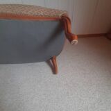 2-seater Louis XV style sofa - arched legs - Art Deco patterned velvet fabric - Beige