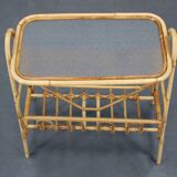 1970s Rattan Newspaper and Magazine Stand with Glass Top, Italy