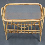 1970s Rattan Newspaper and Magazine Stand with Glass Top, Italy