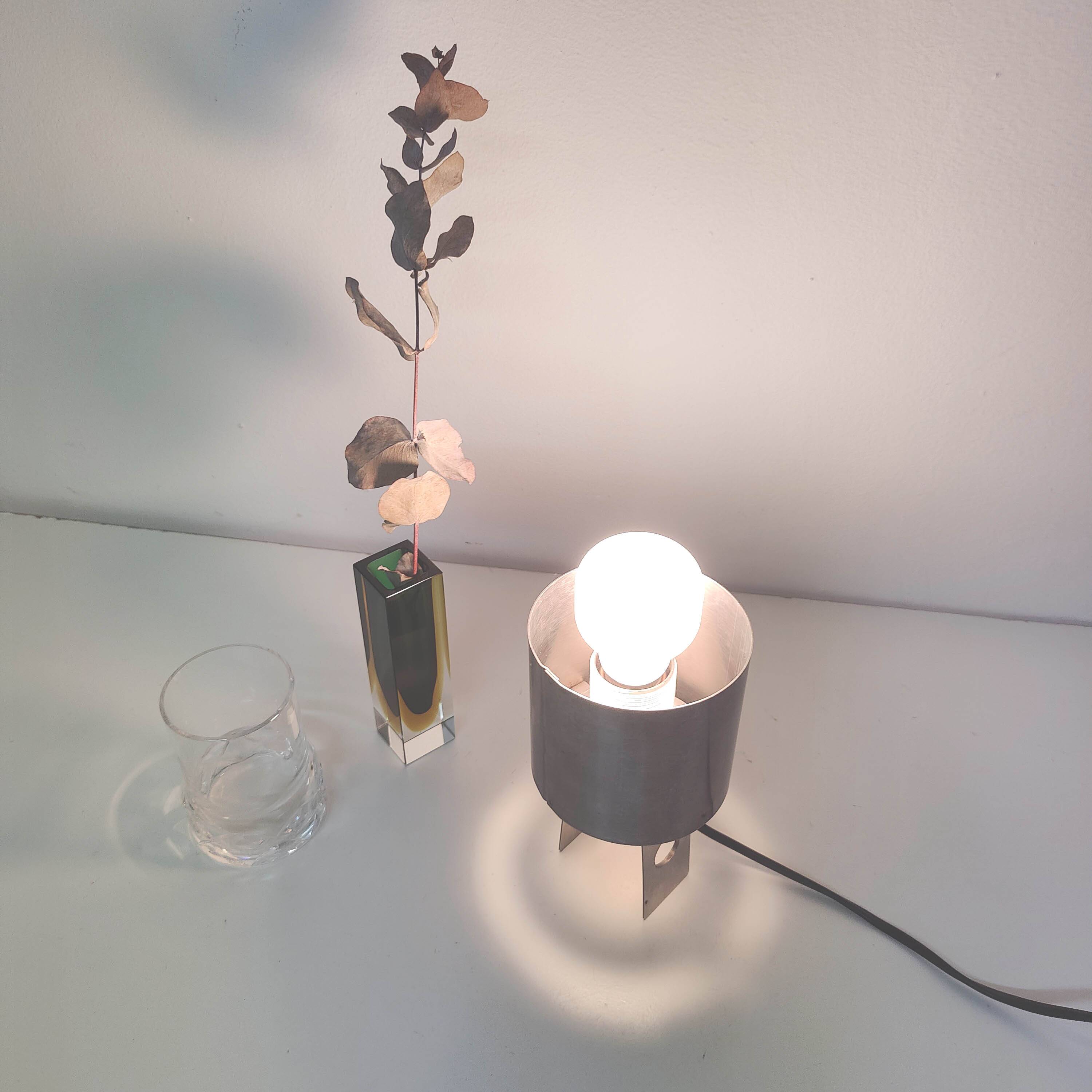 70s stainless steel table lamp geometric shapes