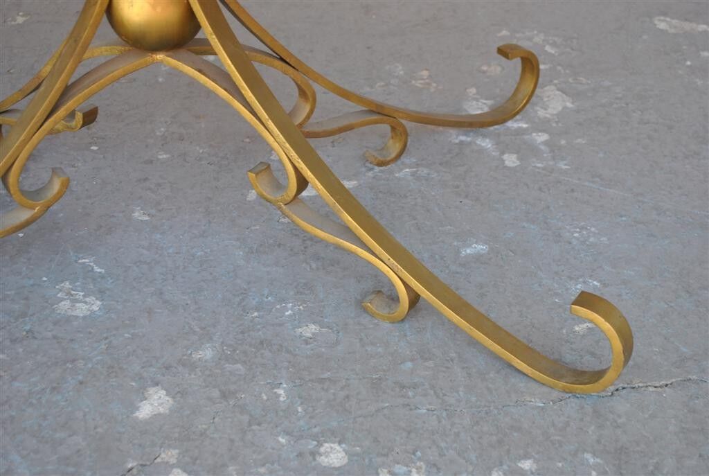 Table low wood and gilded wrought iron style 1940