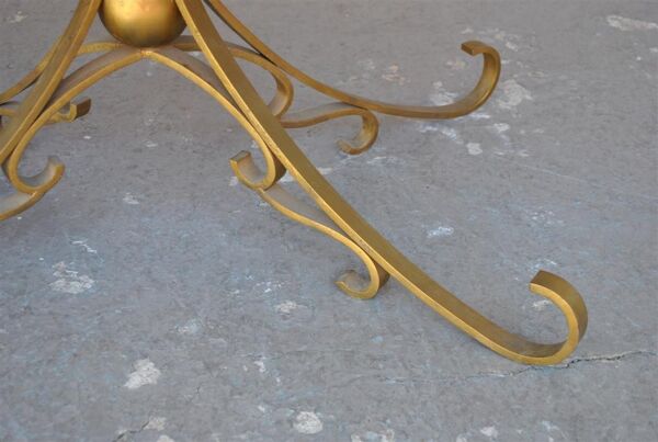 Table basse bois et fer forgé doré style 1940