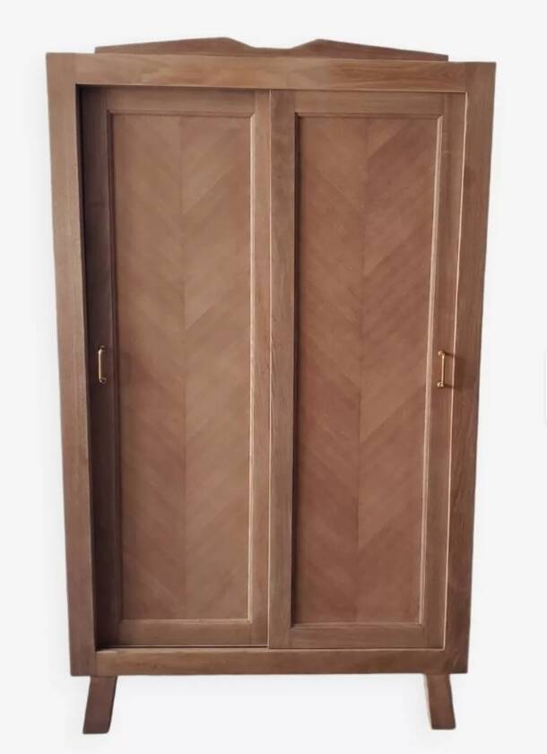 Vintage oak wardrobe with sliding doors