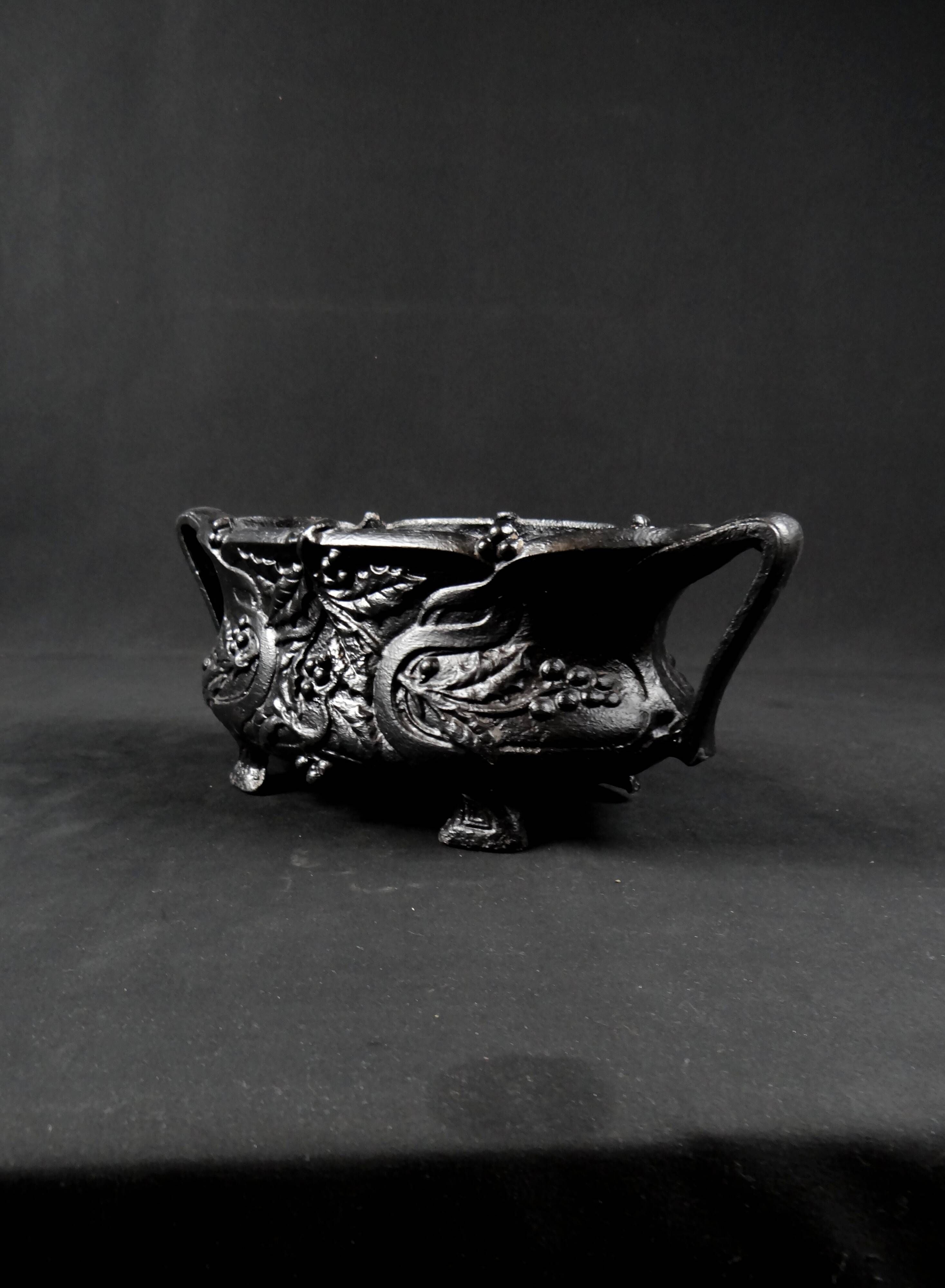 Antique black cast iron planter from the Art Nouveau period, late 19th century