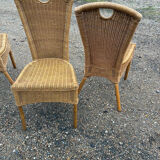 3 rattan and bamboo chairs