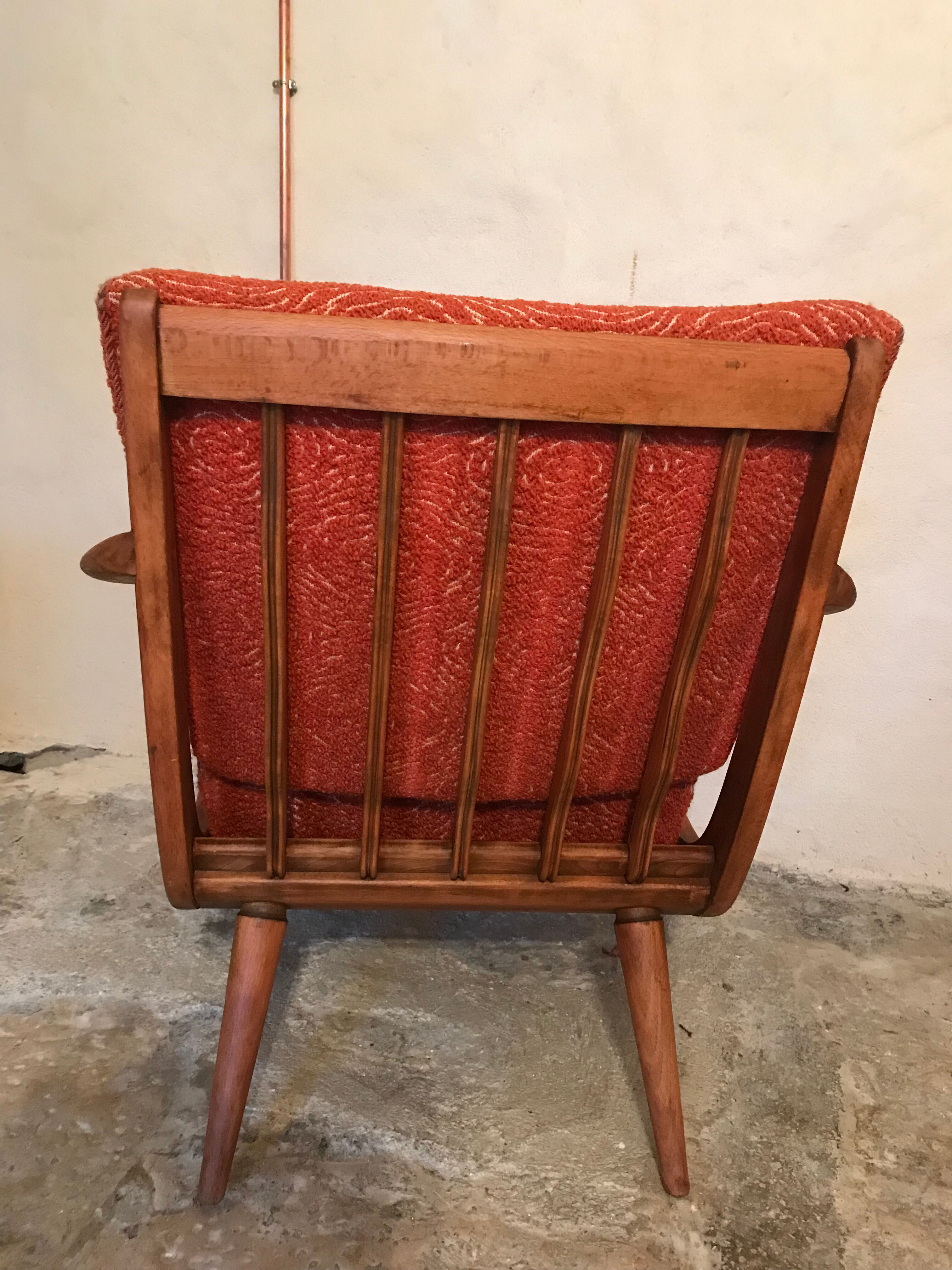 Fauteuil vintage mid-century pieds compas style scandi