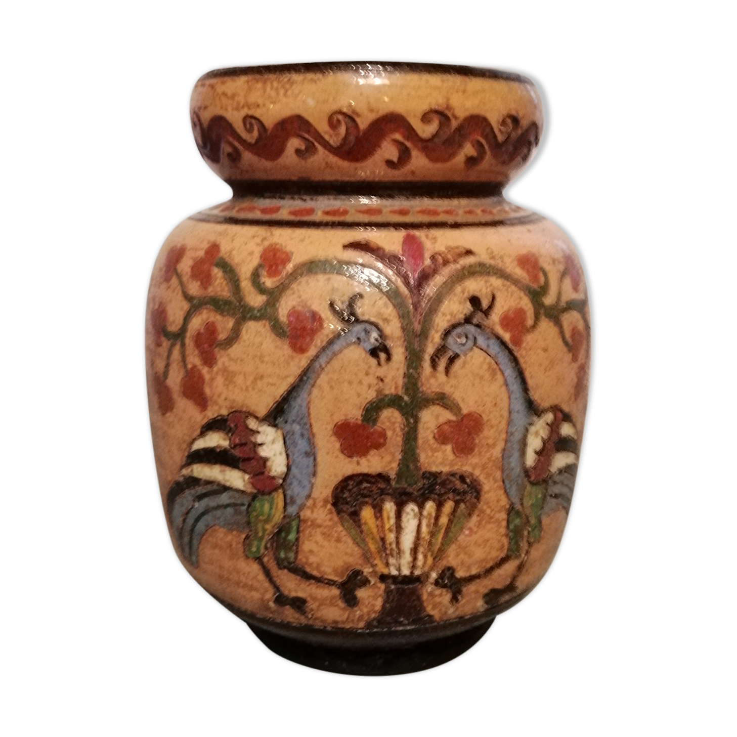 Terracota vase Arno Montopoli Italy 30s decorated with Peacocks