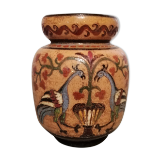 Vase en terracota Arno Montopoli Italie années 30 au décor de Paons