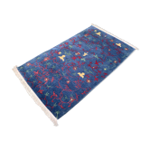 Tapis népalais 165x95 cm oriental chinois tibétain tribal, bleu, rose, rouge