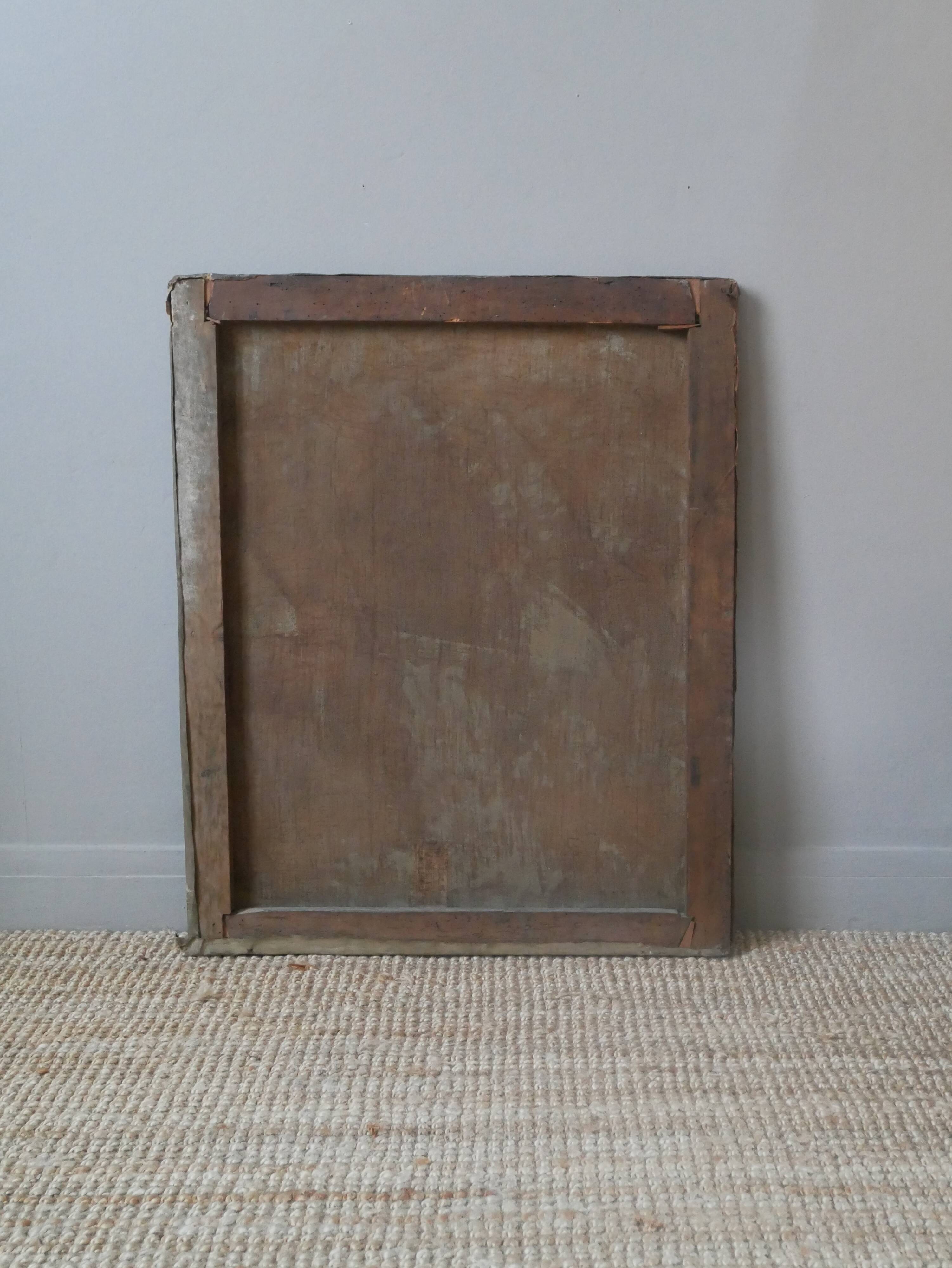 Old 19th century oil on canvas portrait painting priest vintage religious painting