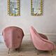 An elegant pair of armchairs with brass legs, Italy from the mid-20th century.