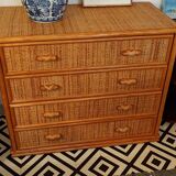 Commode rotin années 70-80