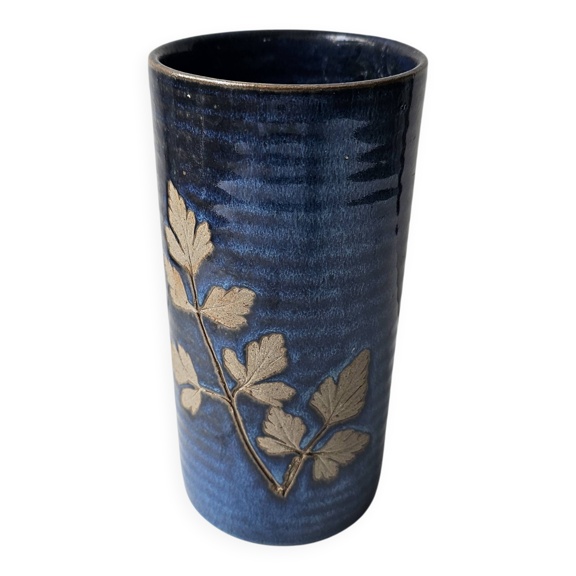Blue ceramic vase with roller signed AB (signature to be identified)
