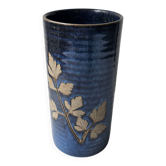 Blue ceramic vase with roller signed AB (signature to be identified)
