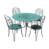 Garden furniture green wrought iron table two chairs and two armchairs