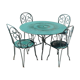 Salon de jardin vert fer forgé table deux chaises et deux fauteuils