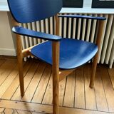 Fauteuil de table scandinave bois et bleu