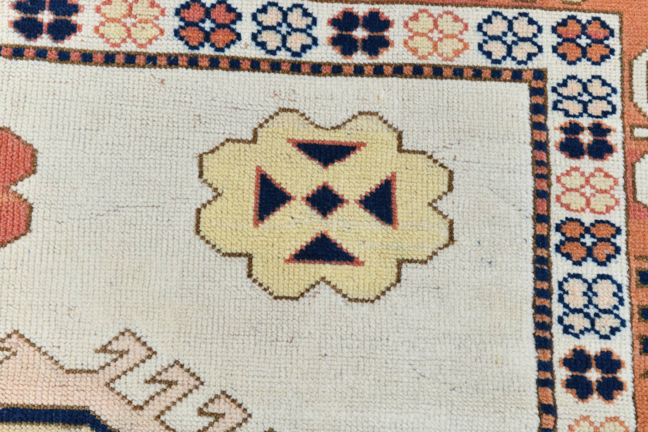 7x9 Peach Navy Blue Oushak Area Rug, 202x284Cm