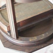 Wooden drawer table or 19th-century work table with a curved wooden stretcher, in the style of Thonet, circa 1900-1920.