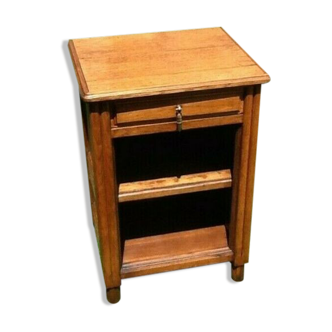 1930s bedside table golden oak topped with molded top niche with shelf