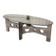 Oval coffee table 1970 feet metal and wood smoked glass