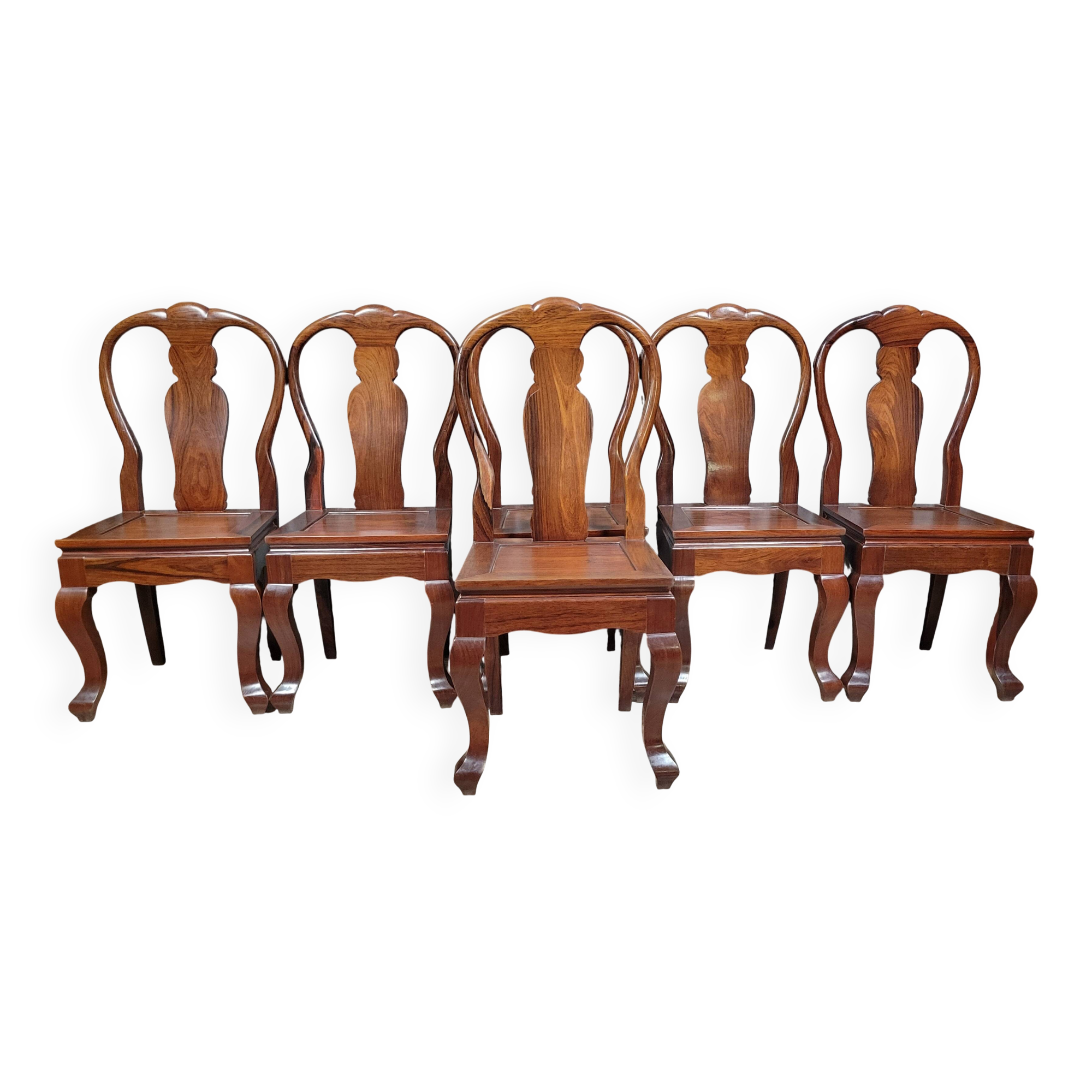 Asie XXeme : Série de 6 chaises en bois exotique