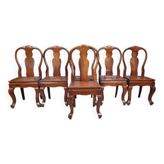 Asie XXeme : Série de 6 chaises en bois exotique