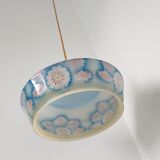 Blue opaline and pink flower pendant light