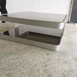Vintage coffee table design 1970's brushed aluminum