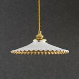 Pendant light in antique glass painted in white and gold - new socket and cable