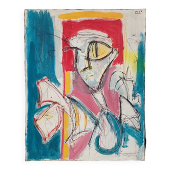 Abstract portrait painting, dated and signed