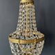 Golden bronze hot air balloon chandelier with glass pendants, mid-20th century.