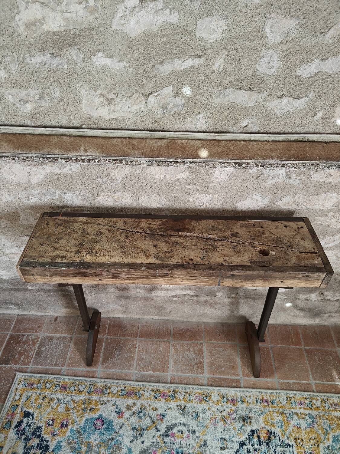 Oak and cast iron console, unique piece.