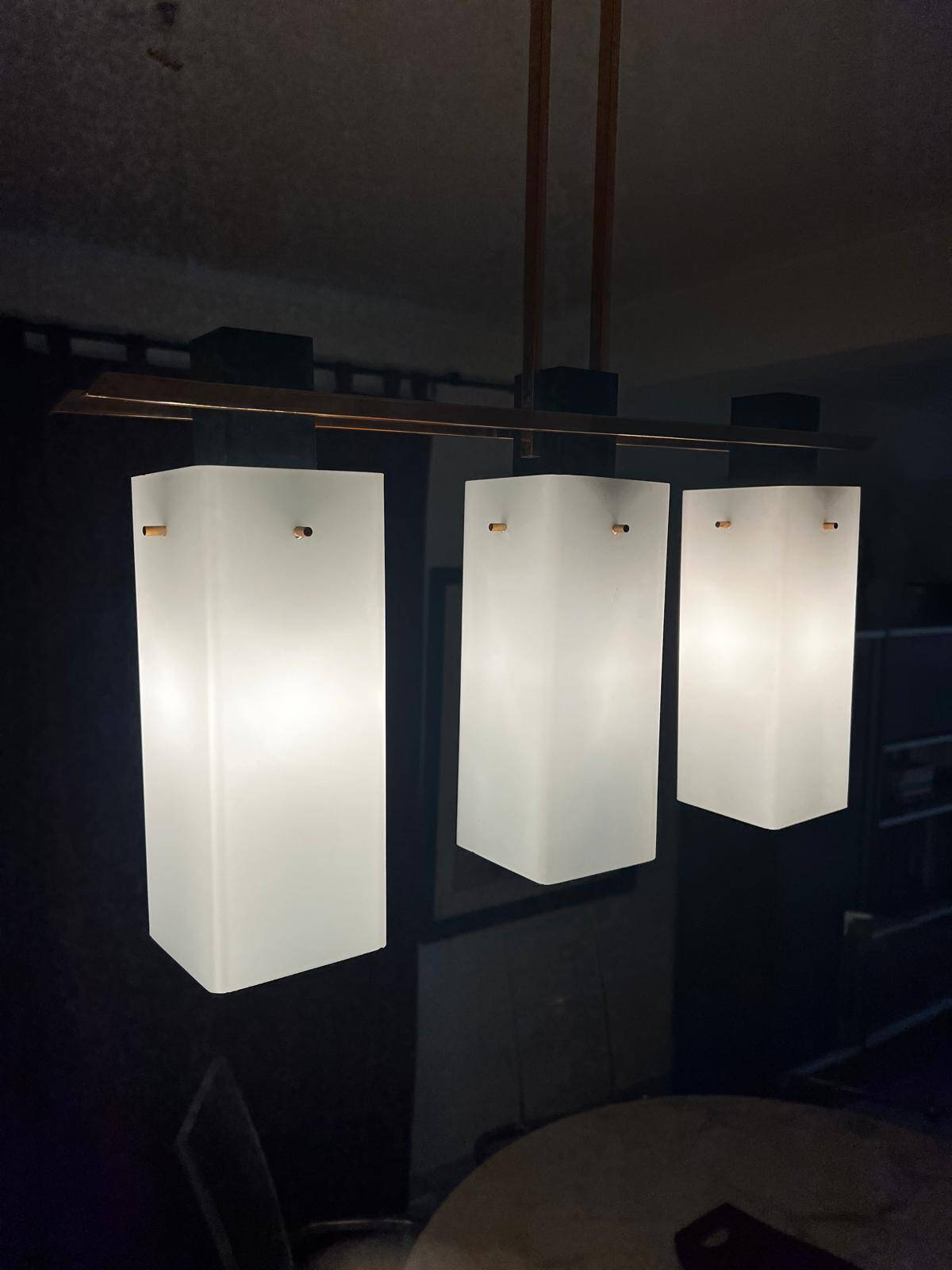 Three-light opaline pendant lamp by Maison Arlus, 1950