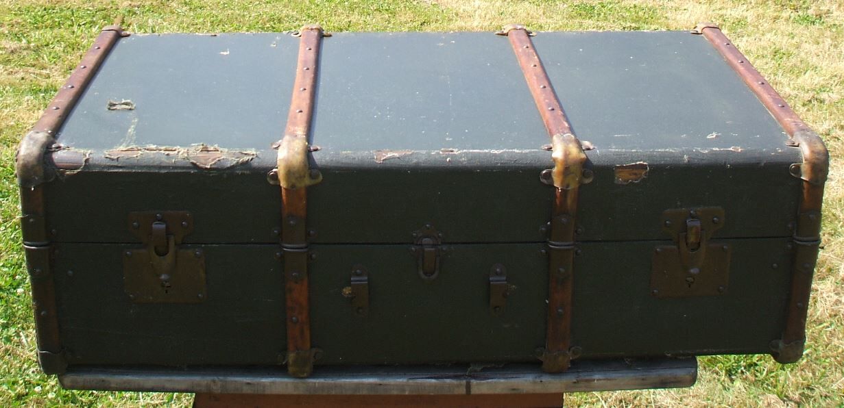 Green vintage travel trunk